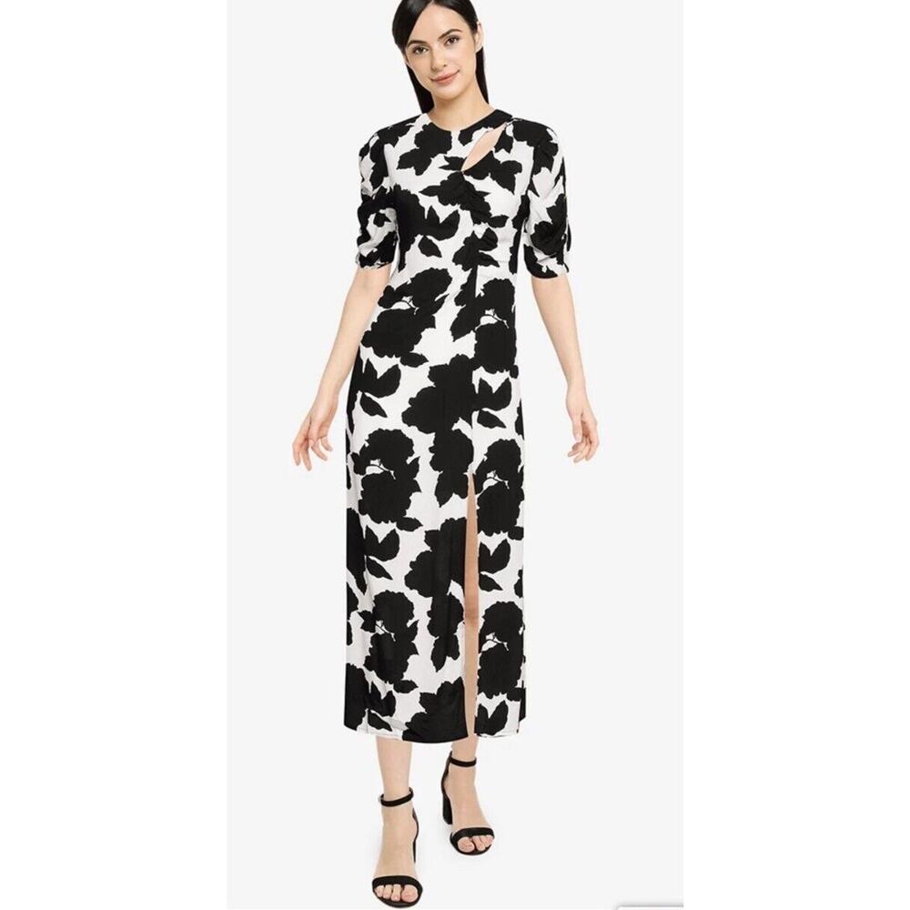 Urban Revivo Abstract Black And White Print Short Sleeve Midi Dress M
